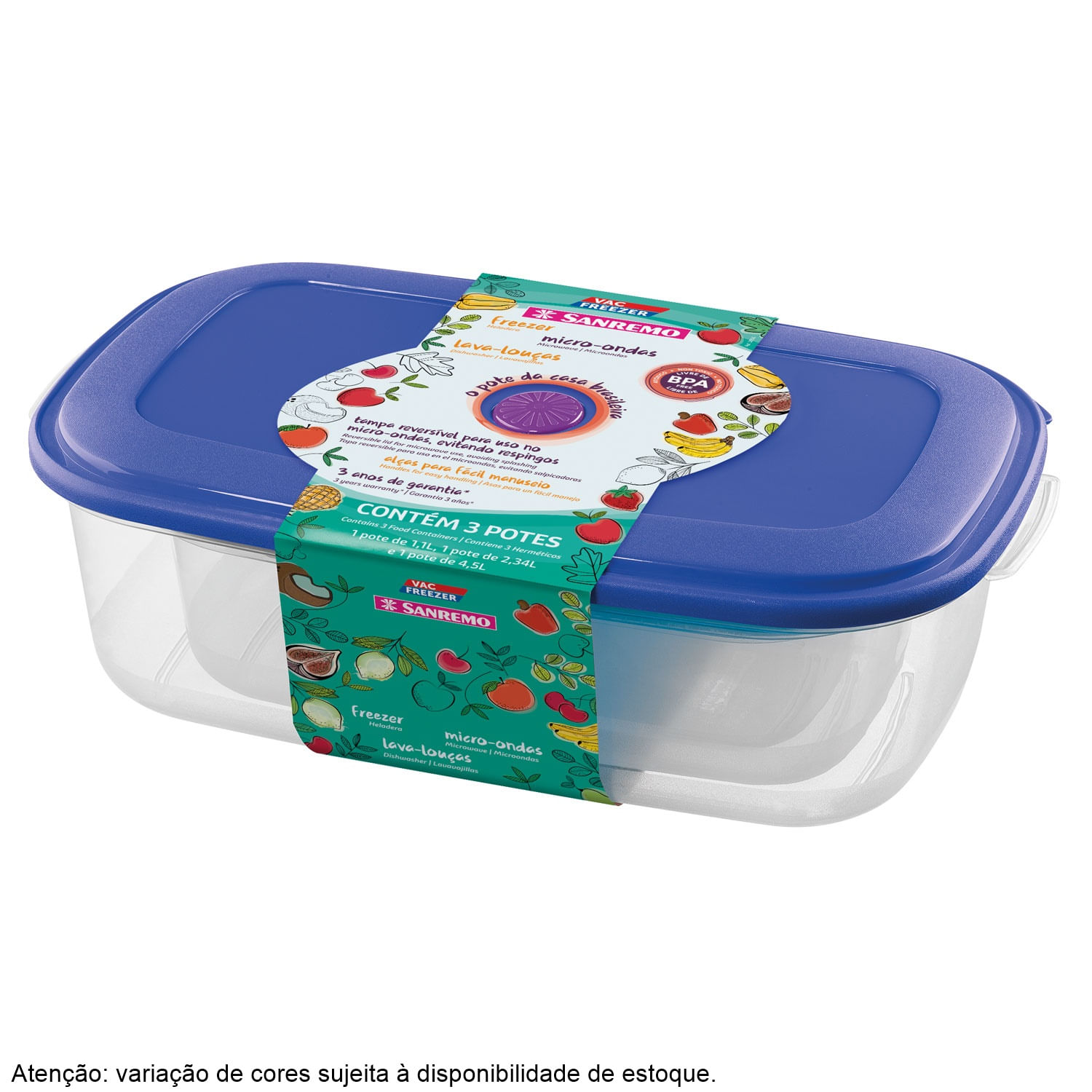Conjunto de Potes Retangular Vac Freezer Sanremo com 3 Peças