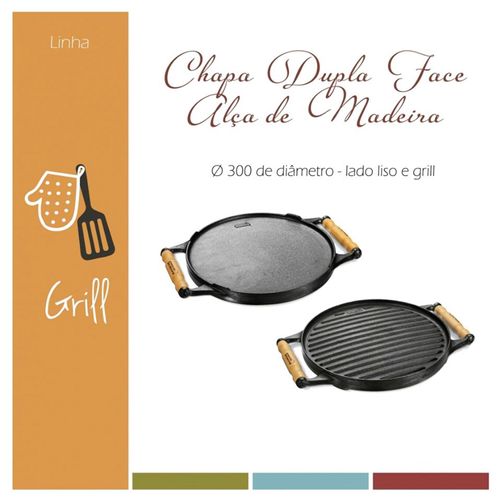 Chapa Bifeteira Dupla Face em Ferro Fundido 30 cm Fumil