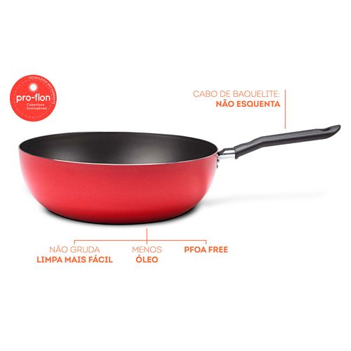 Frigideira Wok Garlic Brinox em Alumínio 24 cm Vermelho