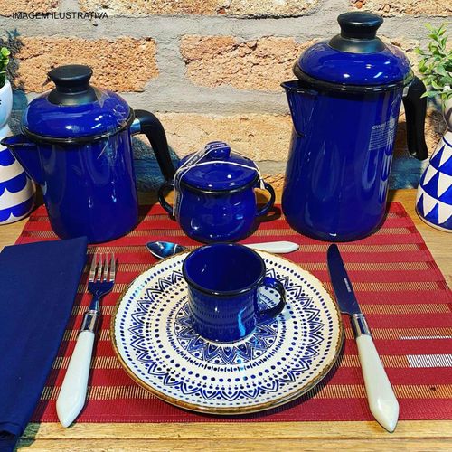 Caneca Esmaltado 70 ml Azul Ewel