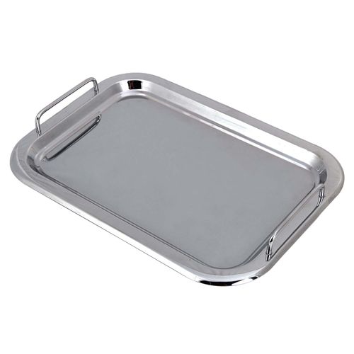 Bandeja Retangular com Alça em Aço Inox 41x29 cm Uny Home