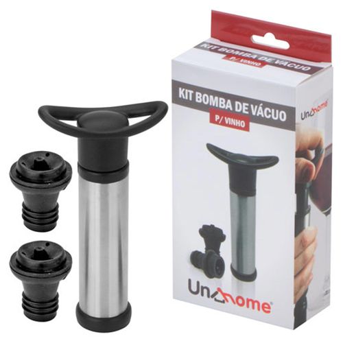 Kit Bomba de Vácuo para Vinho com 2 tampas em silicone Uny Home