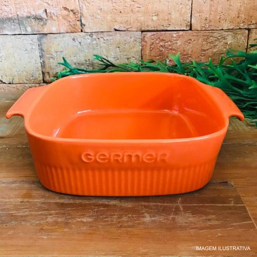 Travessa Refratária Quadrada Germer com Asa 21x21 cm Laranja