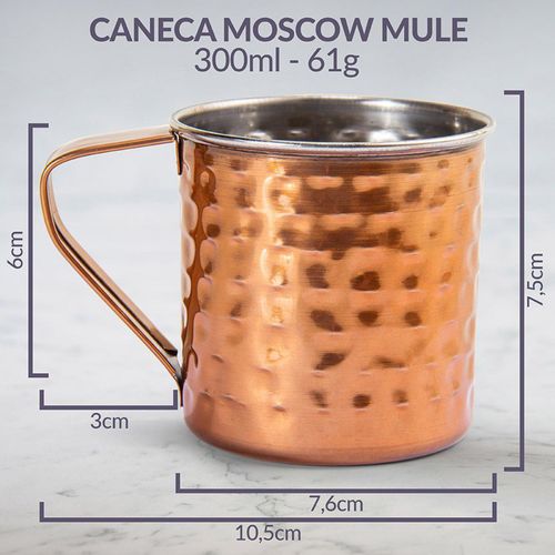 Caneca Martelada Moscow Mule Gourmet Mix em Aço Inox Cobreado 300 ml