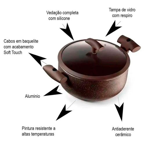 Caçarola Antiaderente Hércules 20 cm com Indução 2,5 Litros Marrom